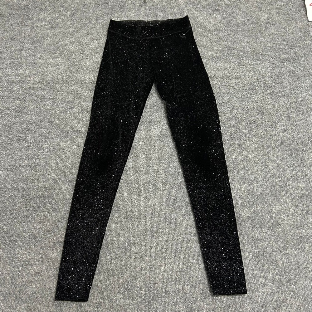 Pink Leggings Womens Size XS Black Glitter Velvet Slim Fit Shimmer Athletic Pant